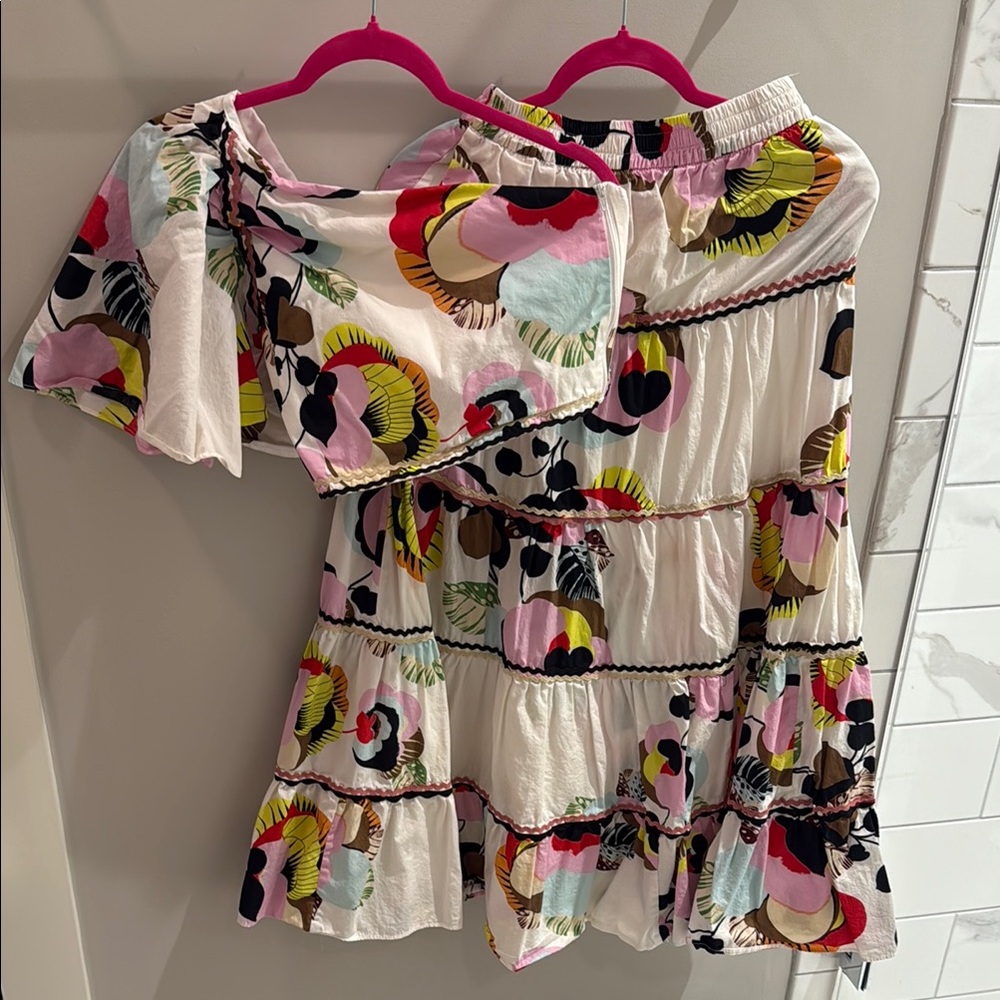 Zara Pink and Yellow Ruffled One Shoulder Maxi Dress